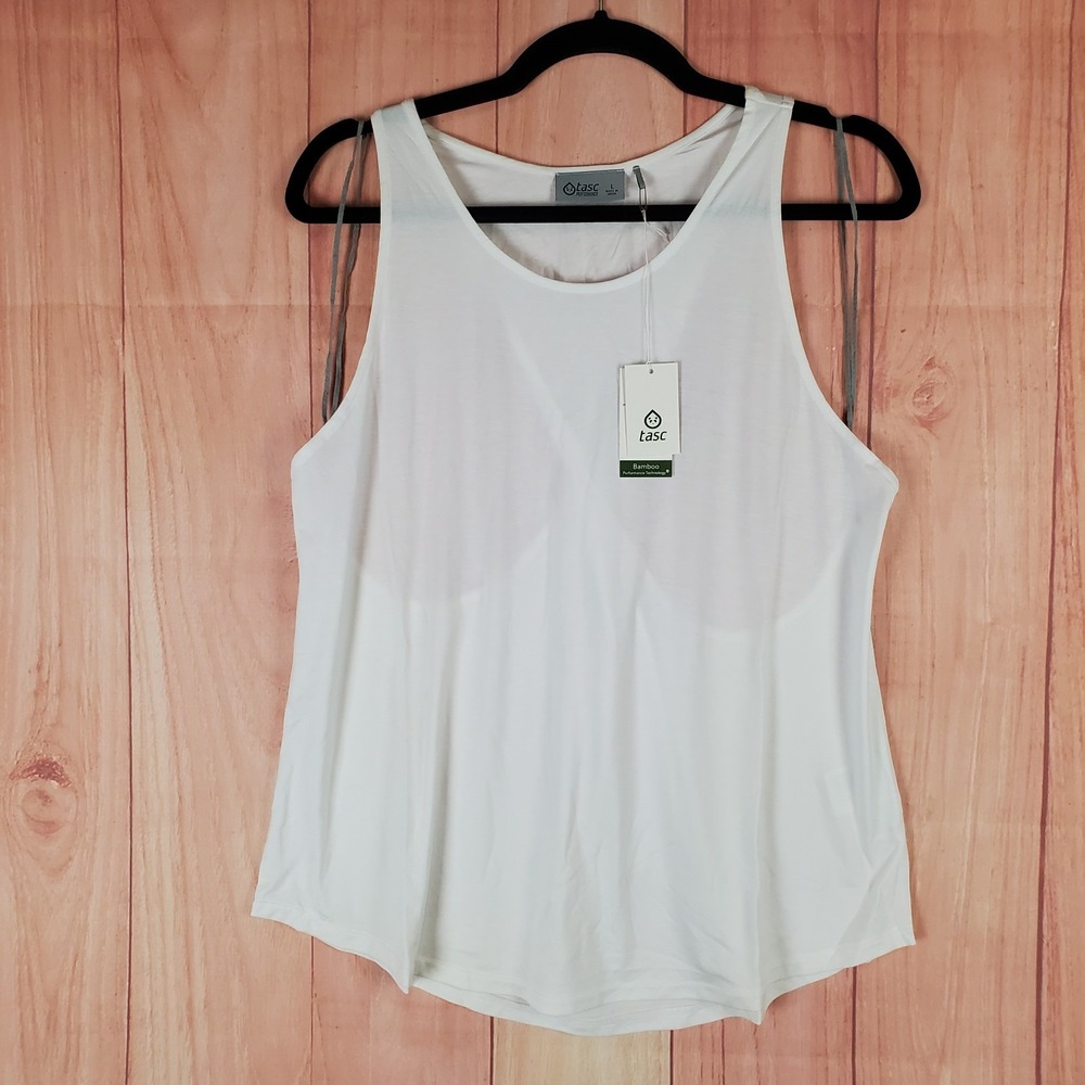 Tasc Performance Twist Back Tank‎ Top Womens Large White Relaxed Fit Workout